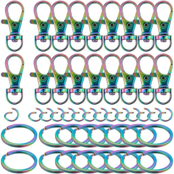1 Box 75Pcs 25 Sets Swivel Clasp Hooks Rainbow Keychain Bulk Metal Jump Rings Stainless Steels Key Rings Lobster Clasps Hook Keyring for Crafts Party Wedding Favor Cars Home Doors Supplies Colorful