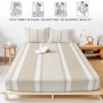 thumbnail image 5 of Full Size Fitted Sheet Set - Beige Stripe 3 Piece Bedding Sets 16" Deep Pocket Fitted Sheet with 2 Pillowcases, Cream Striped Modern Minimalist Geometric Lines Brushed Microfiber Hotel Bed Sheets, 5 of 9