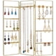 thumbnail image 1 of Organizador de joyas plegable dorado con 64 agujeros y 8 ganchos. Organizador metálico de 3 paneles para anillos, pendientes, pulseras y collares., 1 of 5