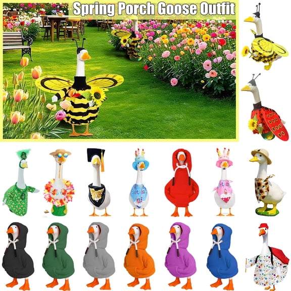 JASKFLY Holiday Porch Goose Outfits All Seasons Desk Goose Outfit Tabletop Goose Accessory Mini Porch Goose Costume with Magnetic Statue Key Clothes Table Decor(Black)