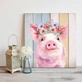 thumbnail image 4 of Cute Pink Pig Framed Canvas Wall Art, Red Purple Flower Wooden Stripes Farms Animal Wall Art Painting for Living Room Bedroom Home Decor, 8”x8”, Office Artwork Print, 4 of 9