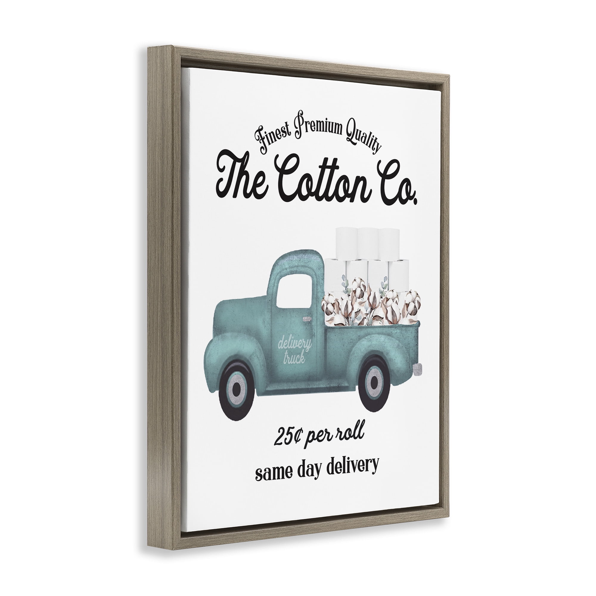 Stupell Industries Toilet Paper Cotton Delivery Truck Transportation Painting Brown Floater Framed Canvas Art Print Wall Art, 17 x 21