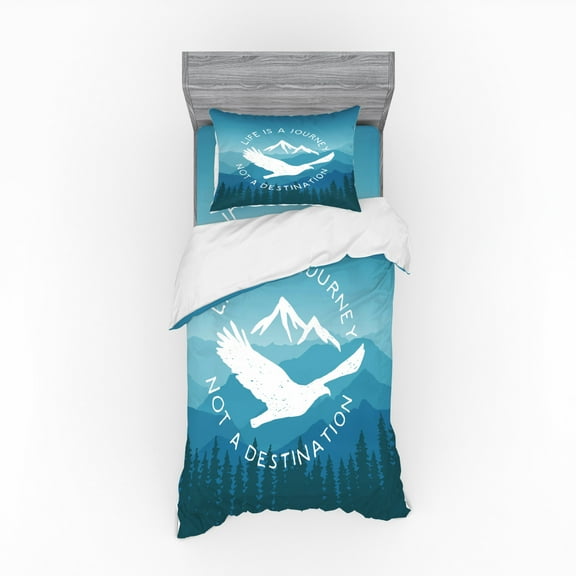 Ambesonne Saying Bedding Set 3 Pcs, Life is a Journey Message, Twin XL, Blue Pale Blue and White