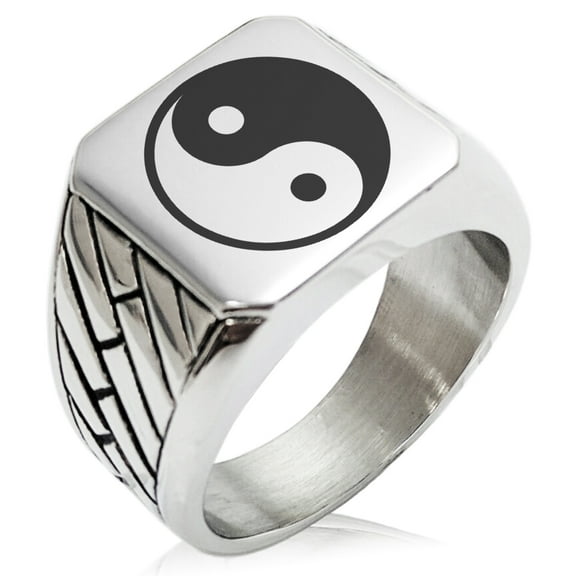 Stainless Steel Yin Yang Geometric Pattern Biker Style Polished Ring