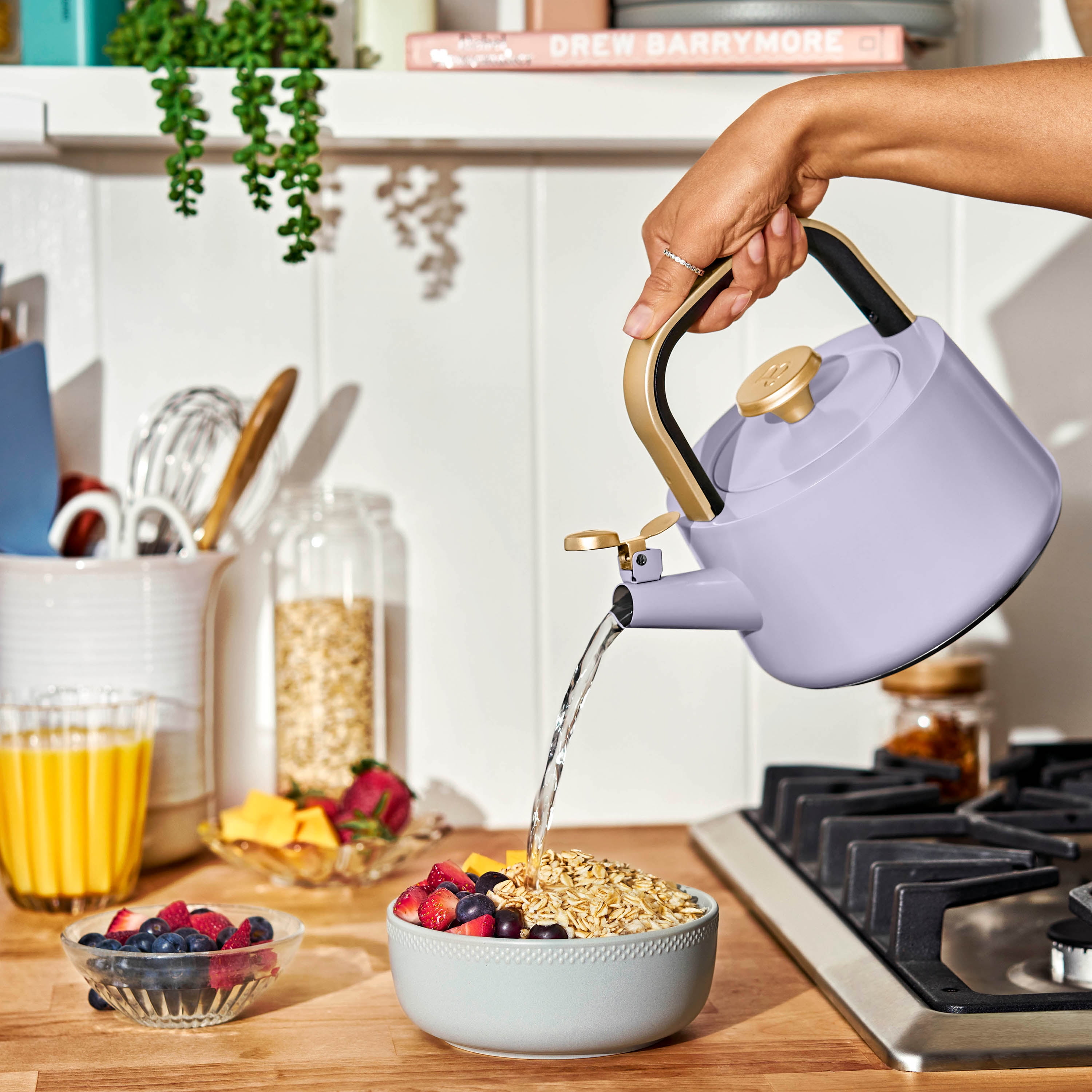 Beautiful 1.8L Ceramic Non-Stick Stovetop Tea Kettle, Lavender by Drew Barrymore