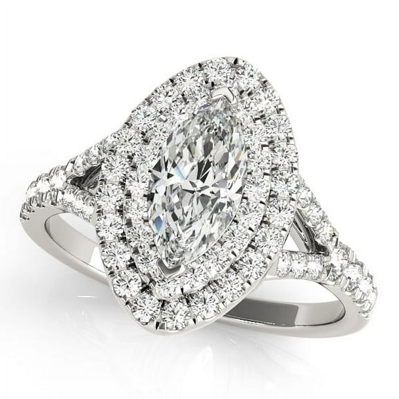 Alor Jewel 1.5 Ct Marquise Cut Lab-Created Diamond Engagement Ring - Elegant Double Halo Design in 14K White Gold Over Setting - Perfect for Wedding and Timeless Gifts for Her to Cherish Forever