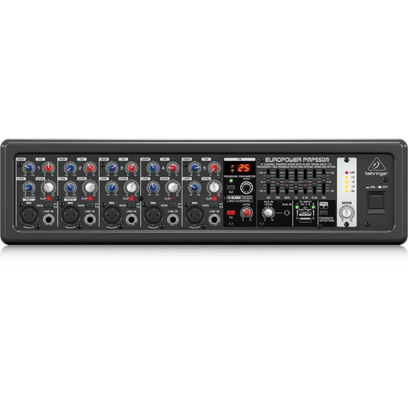 Mezclador Behringer PMP550M Autoamplificado de 500 vatios y 5 canales con procesador Klark Teknik Multi-FX Behringer PMP550M