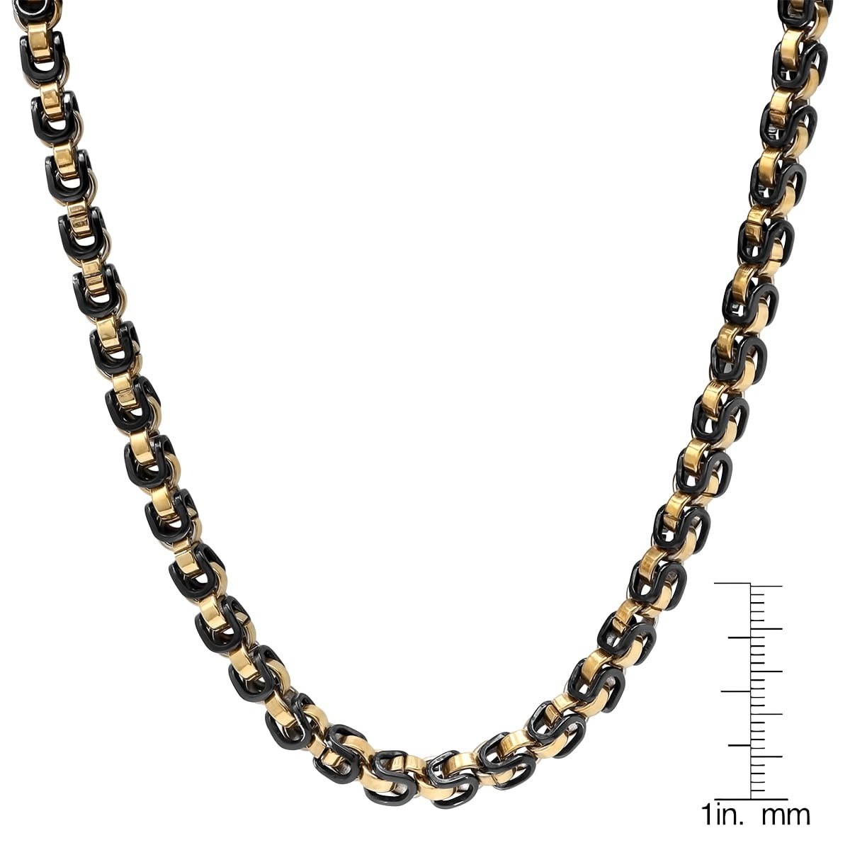 Men's Black IP 18K Gold Plated Stainless Steel Byzantine Chain Link Necklace