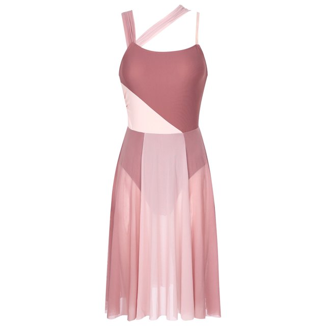 RUNQHUI Robe Justaucorps Sans Manches en Mesh à Blocs de Couleur pour Femmes, Danse Moderne Contemporaine, Marron m