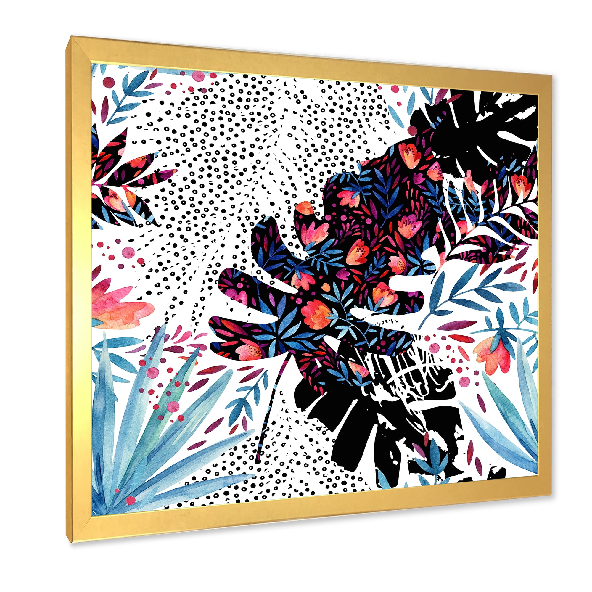 Designart 'Abstract Tropical Floral Patchwork I' Tropical Framed Art Print