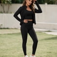 thumbnail image 7 of Workout Sets for Women 3 Piece High Waisted Seamless Leggings Crop Top Jacket Gym Yoga Outfit Stretchy Sports Bra Sets Black, 7 of 7