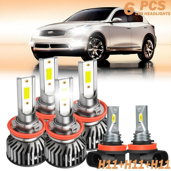 Fit for 2008 - 2012 Infiniti EX35 LED headlight bulbs H11 H9 H8 High/Low Beam+ Fog lights,12000LM 60W 6000K,600% Brighter than halogen, 6PCS