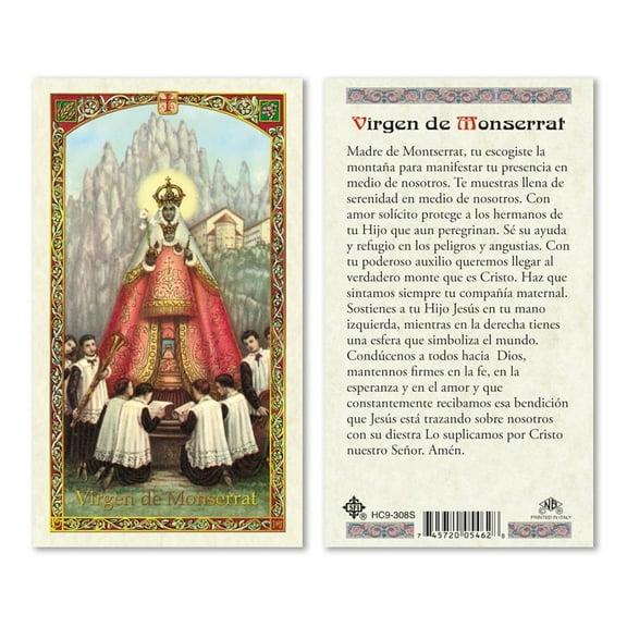 HC Virgen de Montserrat – Laminated Prayer Card in Spanish | 2-Sided Catholic Holy Card | Durable & Water-Resistant | Devotional & Spiritual Gift