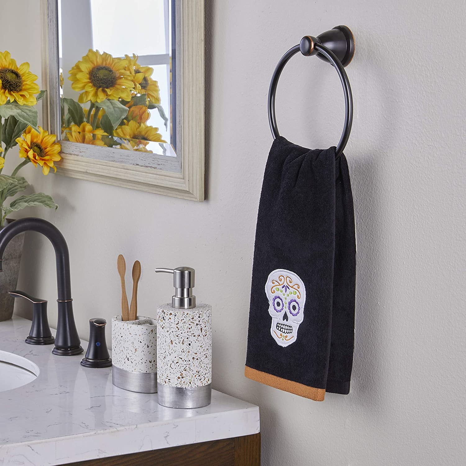 SKL Home by Saturday Knight Ltd. Sugar Skull 2 Piece Hand Towel Set in Black
