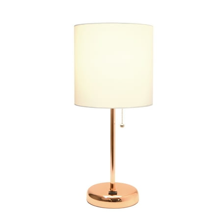 Limelights - Stick Lamp with USB charging port and Fabric Shade - White/Rose Gold