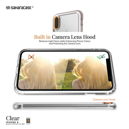 SaharaCase - Clear Case with Glass Screen Protector for Apple iPhone X and XS - Rose Gold