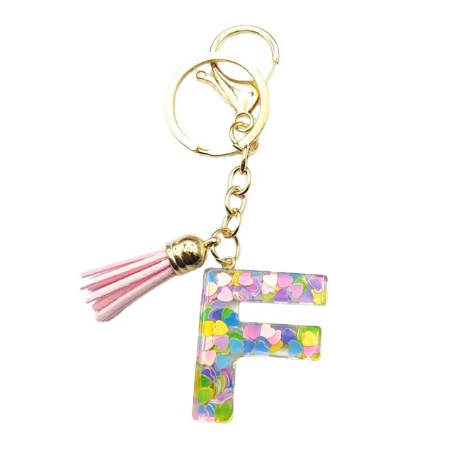 CSChome Initial Keychain with Pink Tassels Colorful Acrylic Initial Keychain with Pink Tassels Decor Letter Cup Pendant Keyring Water Bottle Decoration Birthday Gift