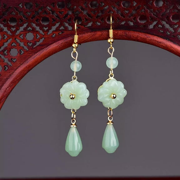 HOOUN Green Jade Flower Earrings Women Jewelry Natural Gift Amulet Stone 925 Silver