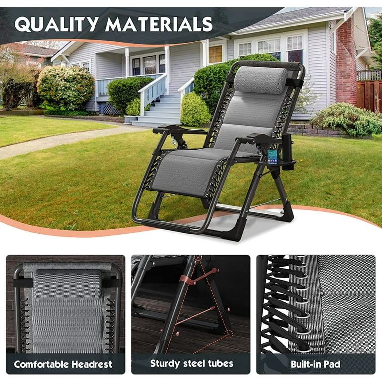 Slsy Ice Silk Zero Gravity Chair Folding Portable Padded Reclining Lounge Chair with Headrest Side Table Supports up to 440lbs
