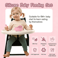 thumbnail image 2 of SUSWIM Baby Led Weaning Supplies, 5 Piece BPA-Free Silicone Feeding Set, Silicone Suction Bowl, Forks & Spoons, Bib, Develops Self Feeding Skills, Dishwasher Safe, for 6+ Months (Pink), 2 of 5