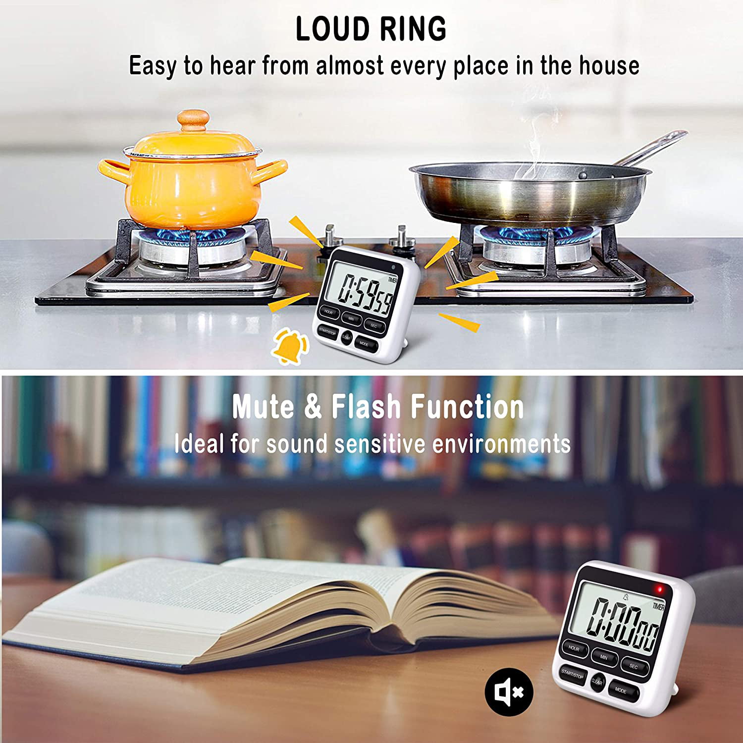 Kitchen Timer, 120DB Loud Digital Kitchen Timer, with Large LED Display,  Count UP Countdown Magnetic Countup Timer for Cooking, Oven, Teaching