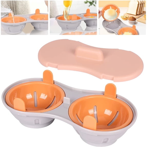 Microwave Double Egg Poacher, 2 Cavity Edible Silicone Draining Egg Boiler for Microwave Set, Non-Stick Fast Egg Maker Cooker, Home Kitchen Cooking Gadget Tools