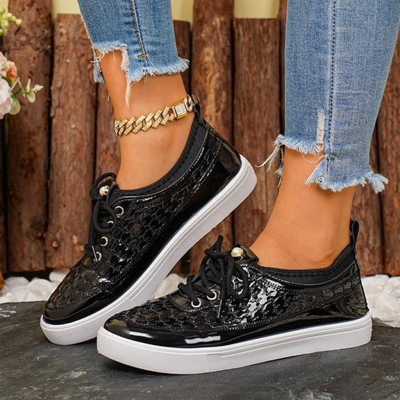 Willtoo Women’s Lace‑Up Casual Sneakers, Faux Leather Platform Skate Shoes, Non Slip Low Top Comfortable Walking Shoes for Daily Wear