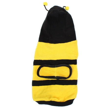 Press Stud Button Bee Shaped Pet Dog Cat Hooded Clothes Coat Black Yellow M