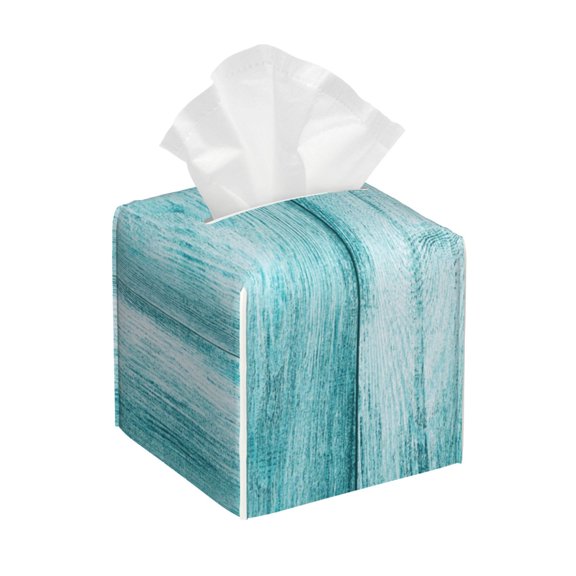 Naloa Teal Turquoise Wood Tissue Box Cover Leather Tissue Holder Square Facial Tissue Case for Bathroom, Vanity Countertop, Tabletop, Car