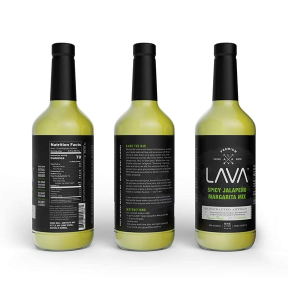 LAVA Premium Spicy Jalapeño Margarita Mix by LAVA Craft Cocktail Co., Made with Real Jalapeños, Agave Nectar, Key Limes, Lots of Flavor and Ready to Use, 1-Liter (33.8oz) Glass Bottle