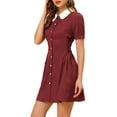 thumbnail image 4 of INSPIRE CHIC Women's Button Down Contrast Peter Pan Collar Lace up Dress XS burgundy, 4 of 5
