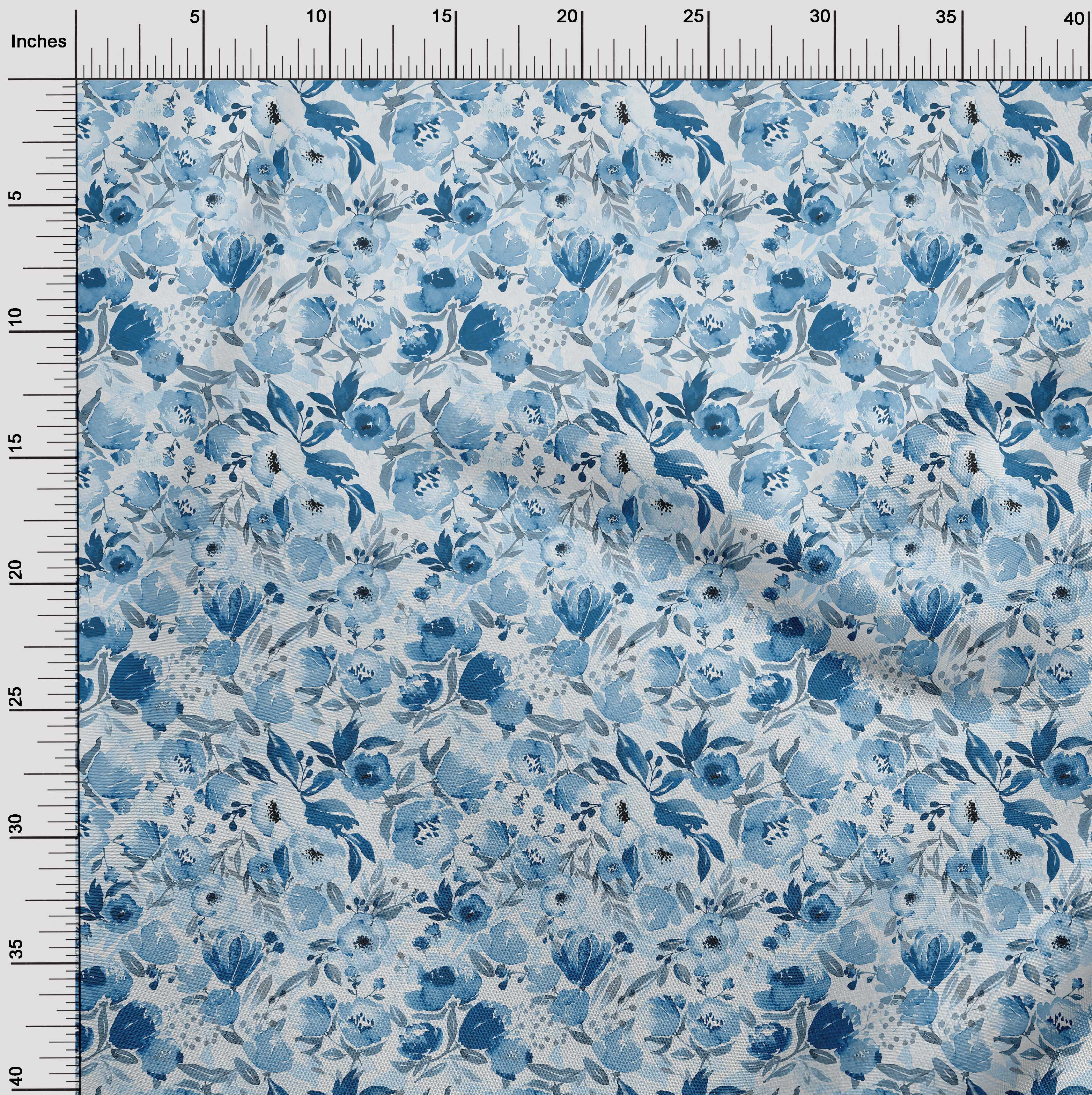 oneOone Polyester Spandex Teal Blue Fabric Floral Diy Clothing Quilting Fabric Print Fabric By Yard 56 Inch Wide-4F