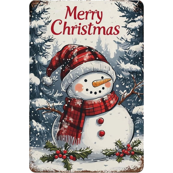 Metal Sign Merry Christmas Snowman Metal Tin Sign Vintage Signs Retro for Winter Wreath Home Yard Garden Bar Cafe Decor 8x12 Inch