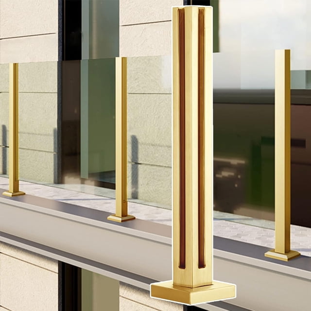 DAKAJA Square Glass Railing System Handrail Balustrade Post, Gold Stainless Steel Fence Panel Kit for Outdoor Balcony/Patio/Yard/Deck, Custom Size (Color : Gold - Corner Post, Size : H-120cm/47.2")