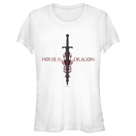 Junior's Game of Thrones: House of the Dragon Flaming Sword Logo Graphic Tee White Large