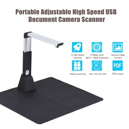 Portable Adjustable High Speed USB Book Image Document Camera Scanner 8 Mega-pixel HD High-Definition Max. A3 Scanning Size with OCR Function LED Light for Classroom Office Library (Best Document Camera For Classroom Use)