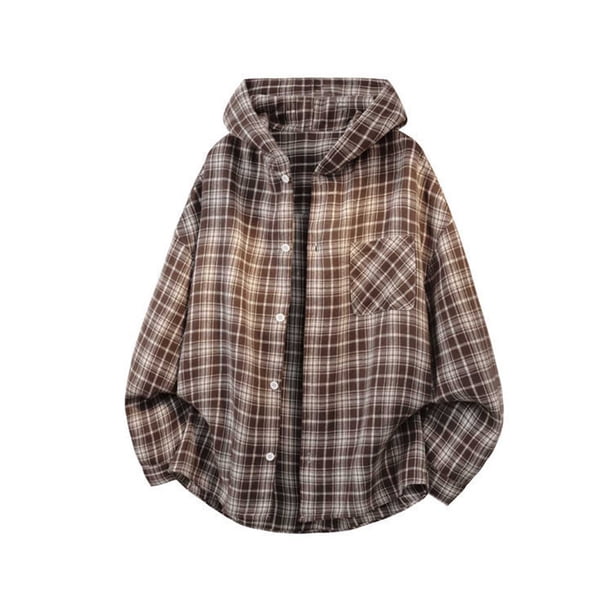 Ceisia Men's Loose Fit Hooded Plaid Long-Sleeve Button-Down Shirt | Casual Outdoor Shirt Gifts