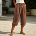 thumbnail image 6 of SBYOJLPB Women's Capris Pants Solid Color Casual Capris Trousers with Pockets and Drawstring, 6 of 7