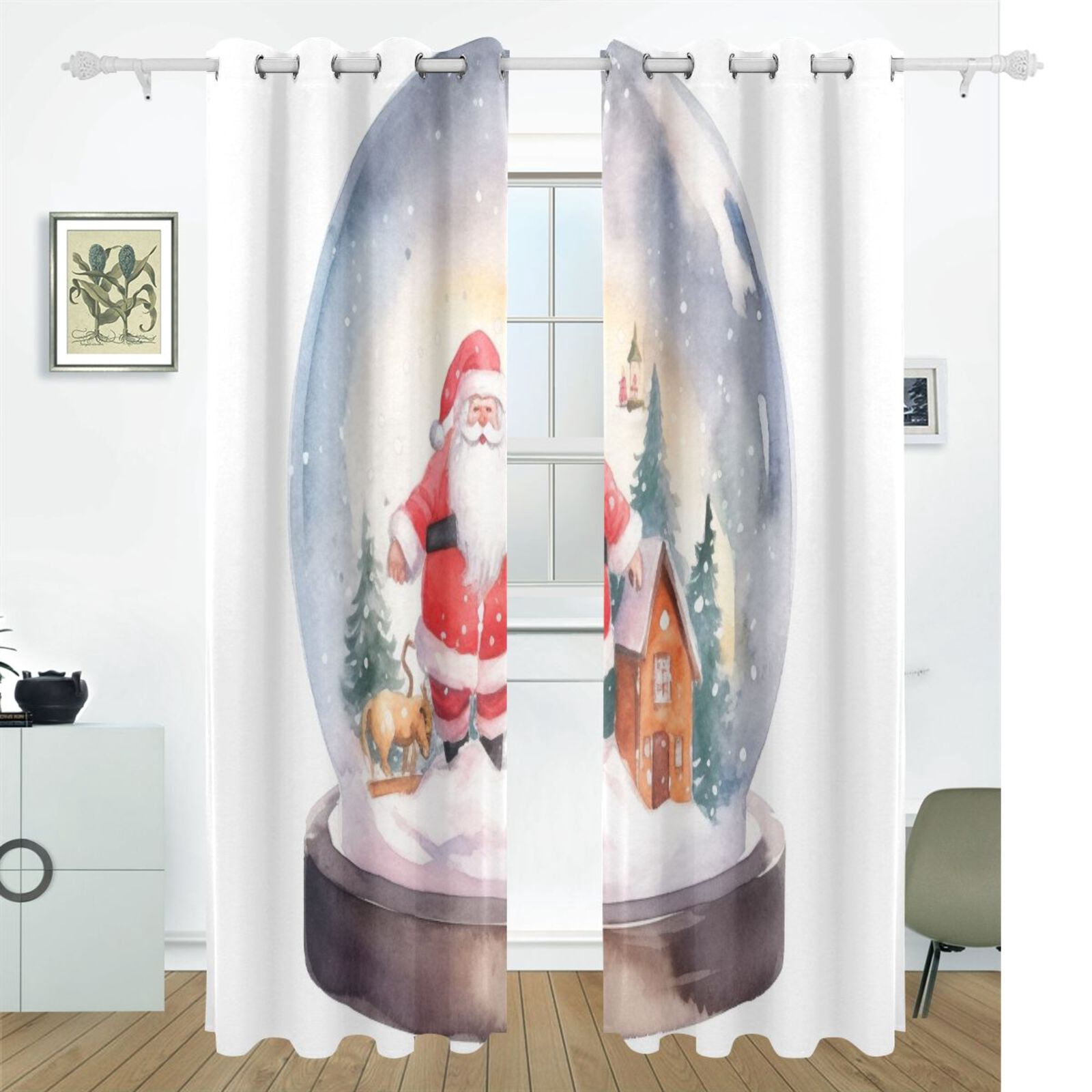 Christmas Trees Santa Claus Crystal Ball Black Out Curtains 72 Inch Length Curtains for Sliding Glass Doors Bedroom Living Room 2 Pack