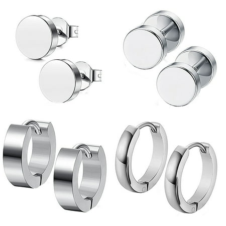 - BodyJ4You 8PC Earrings Set Hoop Huggie Stud Fake Plug Man Women Unisex Stainless Steel Fashion Jewelry