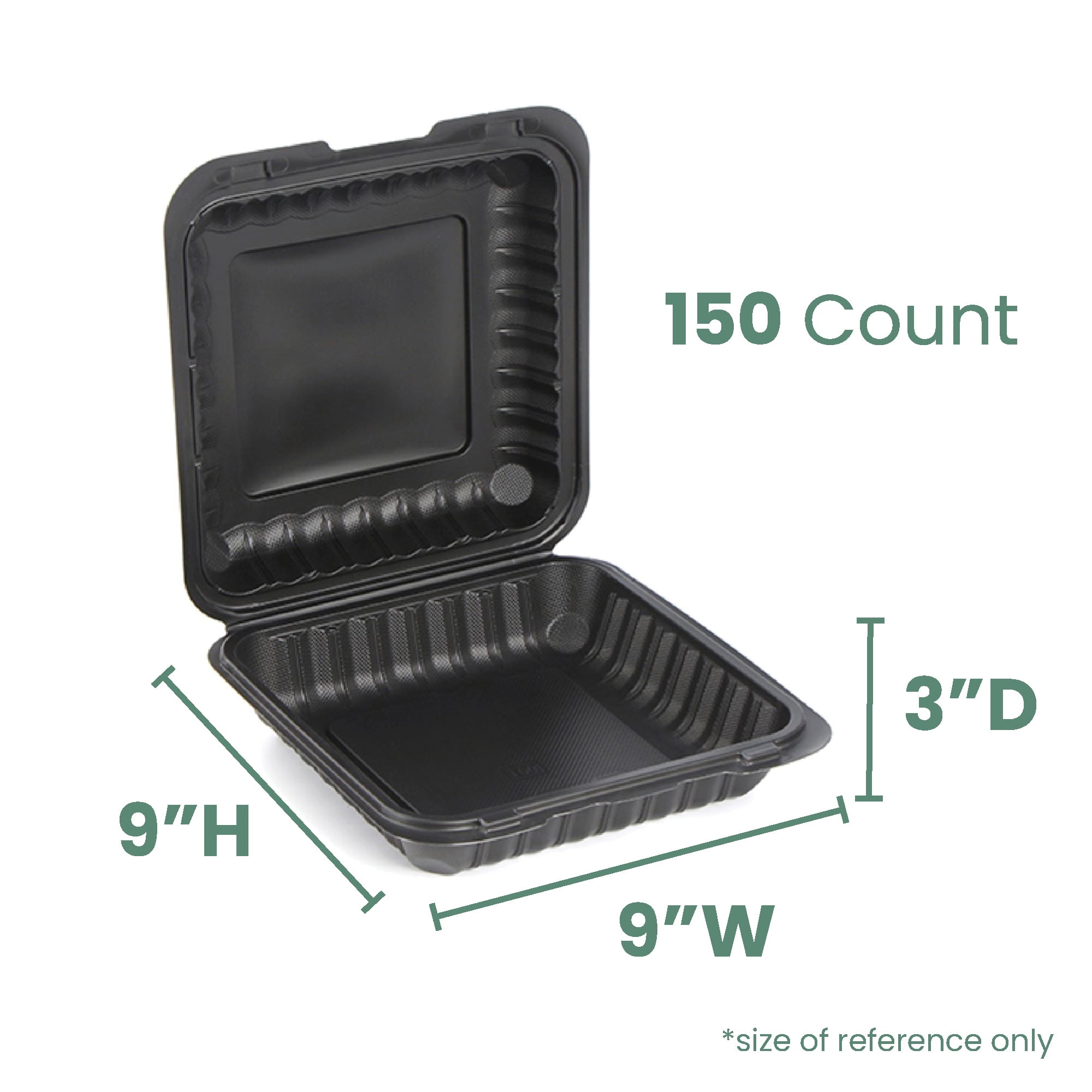 Northlight 150-Count Single Compartment Hinged Black Meal Prep/Take Out Containers - 9"
