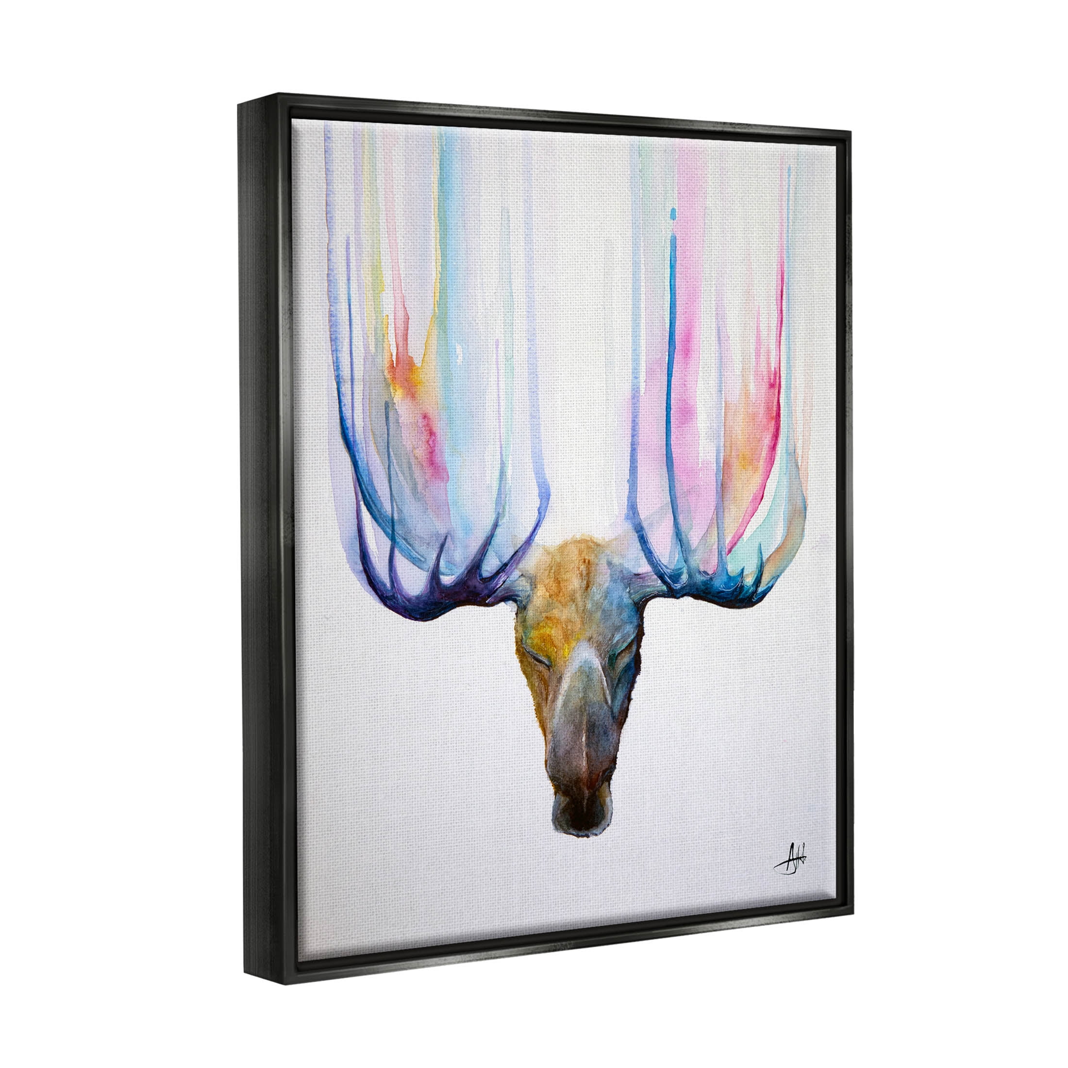 Antler Streaks Modern Deer Animals & Insects Graphic Art Jet Black Framed Art Print Wall Art
