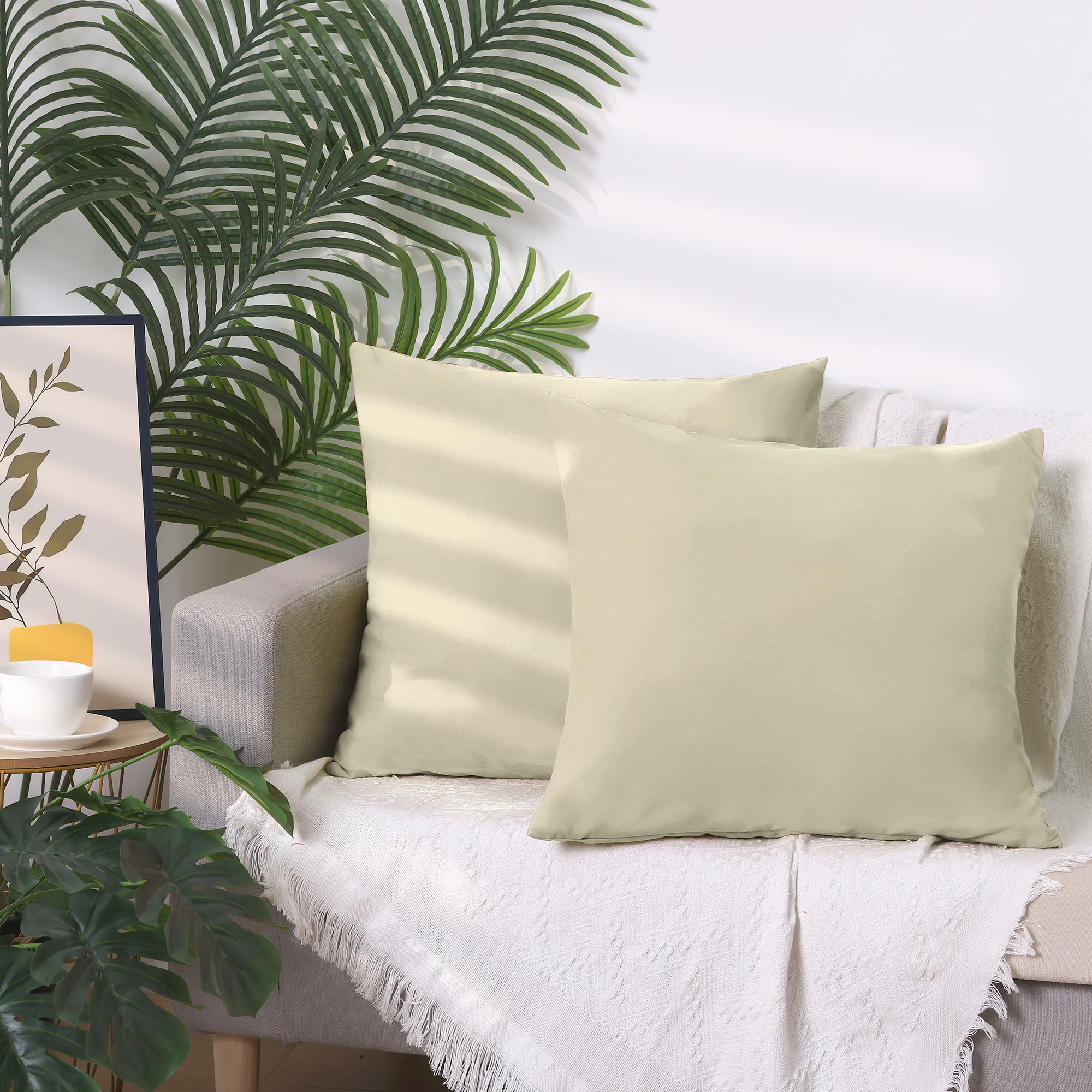 Unique Bargains 1 Pair Solid Color Pillowcases with Hidden Zipper for Bed Sofa and Couch Beige 16" x 16"