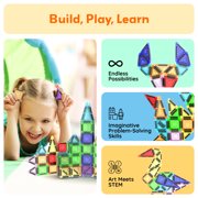 PicassoTiles 40PCS Nano Magnetic Tiles Travel Size Mini Portable Building Blocks Playset with Storage Case, STEM Educational Toy for Kids
