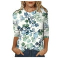 thumbnail image 1 of TSADFHJI Hauts pour Femmes T-Shirt Décontracté à Imprimé Floral Col Rond Manches 3/4 Coupe Ample TG Vert, 1 of 5