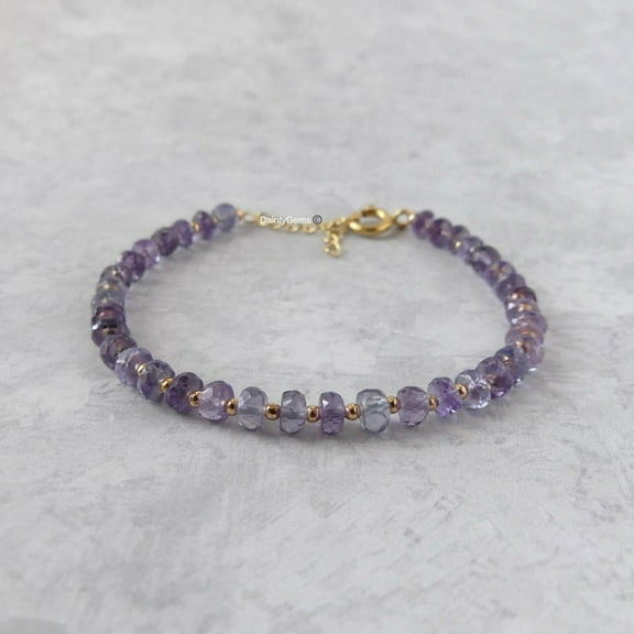 Alexandrite 4-4.5mm Rondelle Shape Faceted Cut Beads Adjustable Gold Plated Clasp Bracelet for men, women, unisex. Link Chain Stacking Bracelet.|LINK_00085