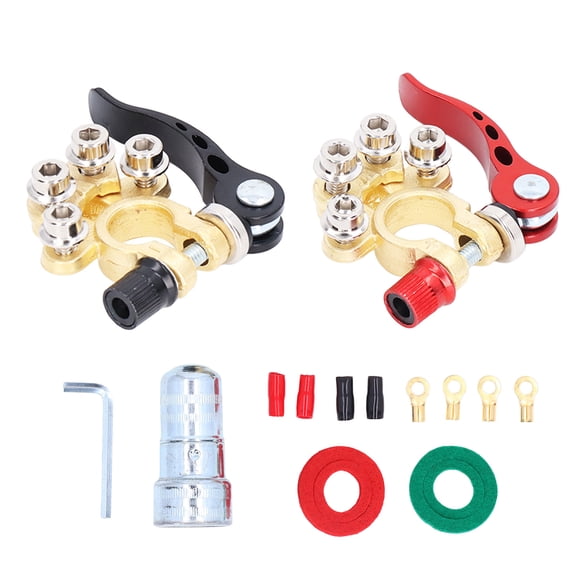 Quick Release Car Battery Terminal, Battery Terminal Connectors 4 Way Positive Negative With Wrench For Trucks For SAE/JIS Type A Posts
