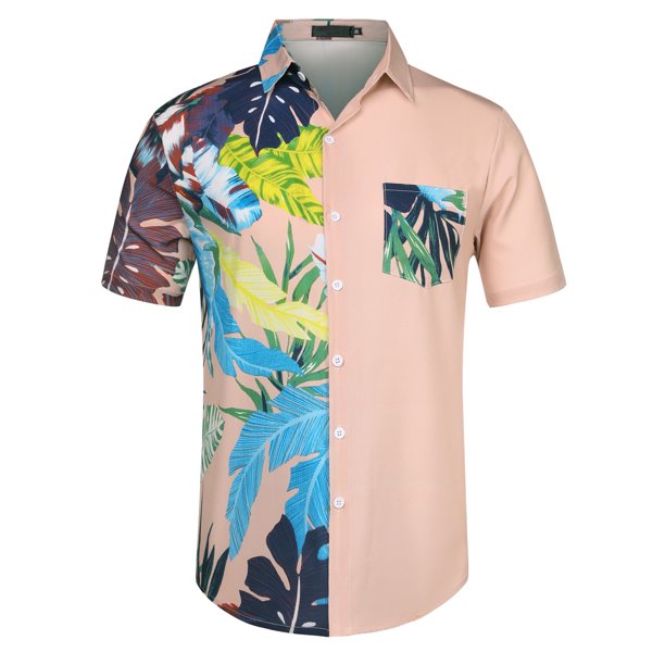 Lars Amadeus Camisa de patchwork de playa con botones y manga corta con estampado hawaiano para hombre Rosa M Unique Bargains Camisa