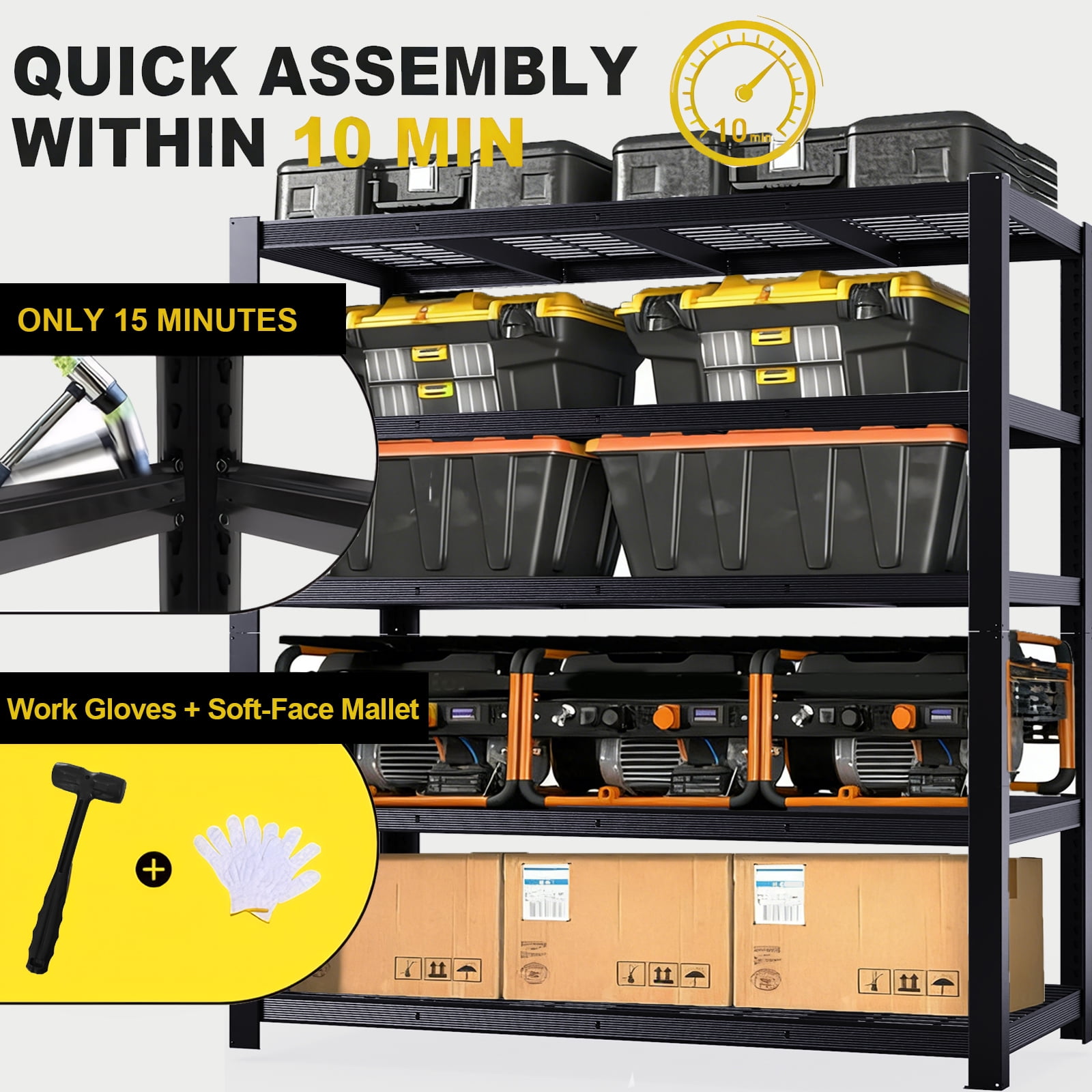 3025LBS Garage Shelving, 5 Tier Heavy Duty Shelves for Storage, Adjustable Metal Shelf Pallet Racking for Warehouse Garage Basement Pantry, 55" W x 24" D x 84" H,Black