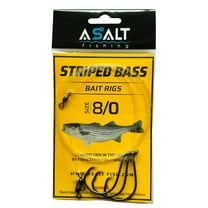 Asalt Fishing Striped Bass Bait Rigs Size 8/0 Circle Baitholder Hooks - 3 Pack